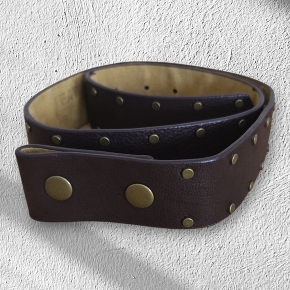 Vintage Leather Rock Brass Studs Belt Brown Size Small - Picture 1 of 7